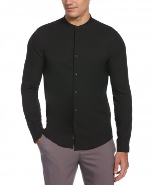 Perry Ellis Big & Tall Untucked Total Stretch Banded Collar Shirt Black | 394SWAEVQ