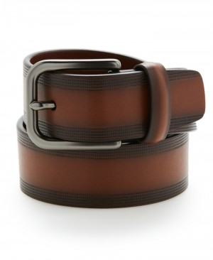 Perry Ellis Casual Leather Belt with Embossed Pattern Tan | 237LSJDOU