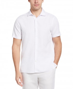 Perry Ellis Dobby Sateen Stripe Shirt Bright White | 425IKBZHS