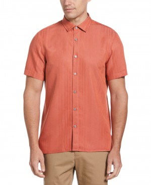 Perry Ellis Dobby Sateen Stripe Shirt Etruscan Red | 097CKRNDM