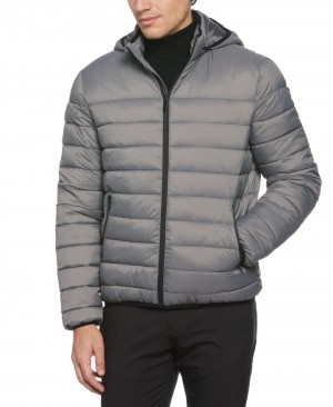 Perry Ellis Lightweight Hooded Puffer Jacket Smoked Pearl | 830LZTPNO