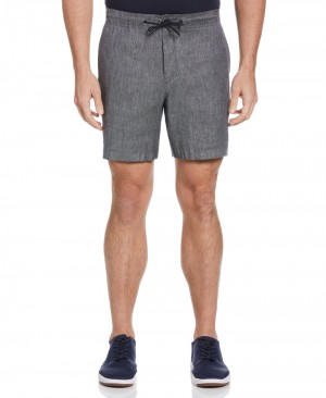 Perry Ellis Linen Blend Drawstring Short Dark Sapphire | 078QLDFSM