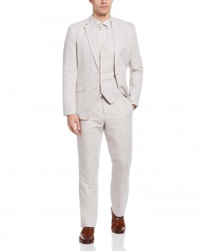 Perry Ellis Linen Blend Solid Twill Suit Beige | 254GBPNRD