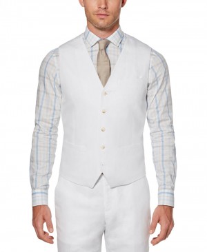 Perry Ellis Linen Cotton Twill Suit Vest Bright White | 723NXDSOQ