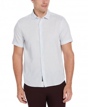 Perry Ellis Linen Dobby Short Sleeve Shirt Country Air | 810KRDYHW