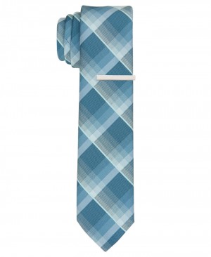 Perry Ellis NEW! Cormick Plaid Slim Tie Aqua | 765PCLOBQ