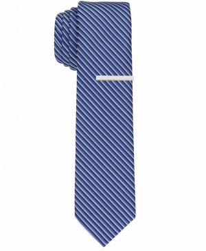 Perry Ellis NEW! Keen Stripe Slim Tie Navy | 086MCXLKW