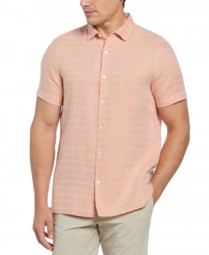 Perry Ellis NEW! Linen Blend Textured Shirt Brandied Melon | 018ONYVWQ