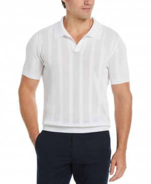 Perry Ellis NEW! Mesh Stripe Polo Sweater Bright White | 305UOATYS