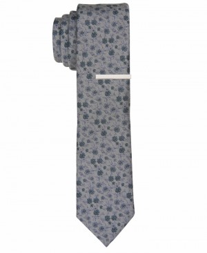 Perry Ellis NEW! Olvera Floral Tie Grey | 970TCYGRA