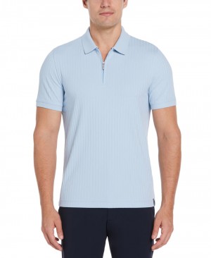 Perry Ellis NEW! Quarter Zip Ribbed Polo Cerulean | 915GUWORS