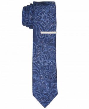 Perry Ellis NEW! Robbins Paisley Tie Navy | 410FGICAR