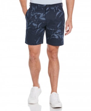 Perry Ellis NEW! Slim Fit Jacquard Floral Shorts Navy | 058QHXSBC