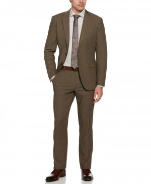 Perry Ellis NEW! Slim Fit Mushroom Grey Louis Suit Light Brown Grey | 893YDNCZF