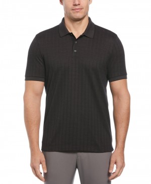 Perry Ellis NEW! Textured Striped Polo Black | 679KIFXEP