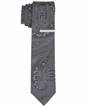 Perry Ellis NEW! Tibbets Paisley Black Tie Black | 428EFJRIN