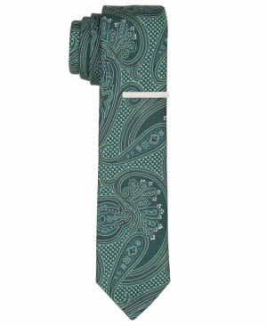 Perry Ellis NEW! Tibbets Paisley Green Tie Green | 836URICPW