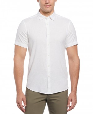 Perry Ellis NEW! Untucked Linen Heather Shirt Bright White | 374FKPHIG