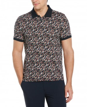 Perry Ellis Pima Cotton Blend Floral Print Polo Dark Sapphire | 716SKCBZV