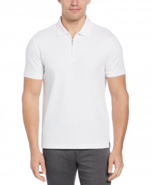 Perry Ellis Quarter Zip Ribbed Polo Bright White | 056JGPKRE