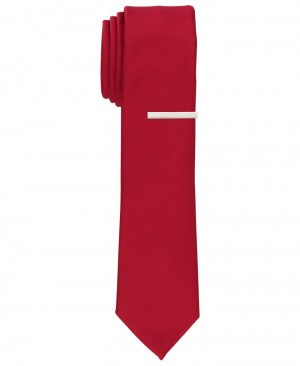 Perry Ellis Sateen Solid Slim Tie Red | 673KXSZPU