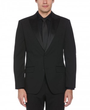 Perry Ellis Satin Piecing Tuxedo Jacket Black | 592WQFYZB