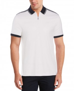 Perry Ellis Shoulder Tape Zip Polo Bright White | 273KVSJIT