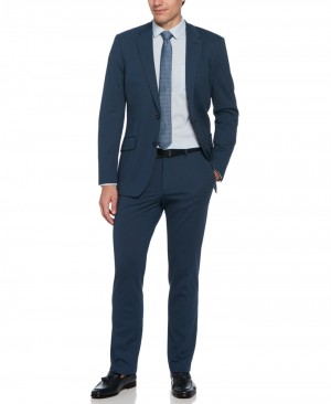 Perry Ellis Slim Fit Azure Pindot Stretch Knit Suit Azure | 814OBVXHP