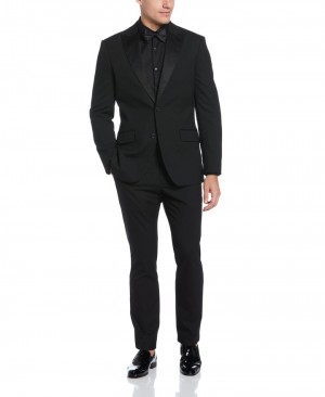 Perry Ellis Slim Fit Black Contrast Tuxedo Black | 135VJKZQA