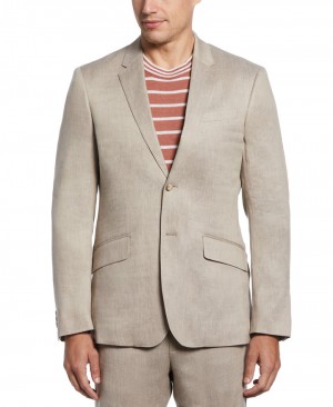 Perry Ellis Slim Fit Linen Blend Summer Suit Jacket Natural Linen | 638ODTMNA