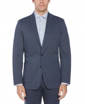 Perry Ellis Slim Fit Microgrid Knit Suit Jacket Medium Navy | 037YGOPXS