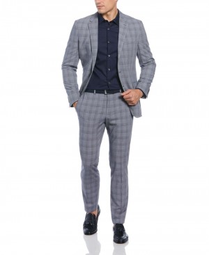 Perry Ellis Slim Fit Navy Plaid Suit Navy | 524IWDNXM