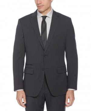 Perry Ellis Slim Fit Pinstripe Suit Jacket Dark Charcoal | 739LPCMNT