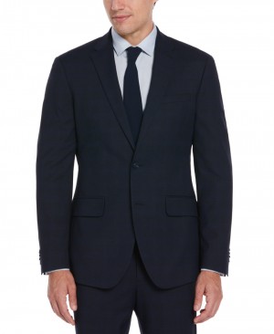 Perry Ellis Slim Fit Plaid Suit Jacket Navy | 801KRJEZX