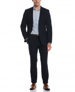 Perry Ellis Slim Fit Stretch Navy Textured Tech Suit Navy | 408QRFNLC