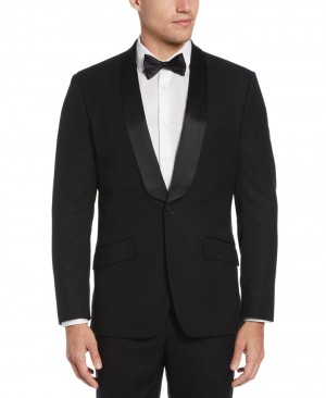 Perry Ellis Slim Fit Textured Tuxedo Jacket Black | 017FEXJOZ