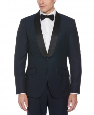 Perry Ellis Slim Fit Textured Tuxedo Jacket Medium Navy | 246EQADBC