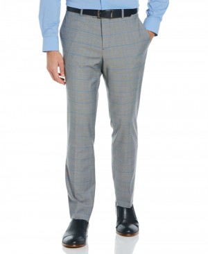 Perry Ellis Slim Fit Tonal Plaid Suit Pant Bay Blue | 316VUNKMW