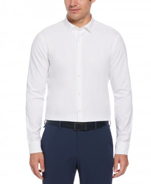 Perry Ellis Slim Fit Untucked Total Stretch Solid Shirt Bright White | 157ZMIHUE