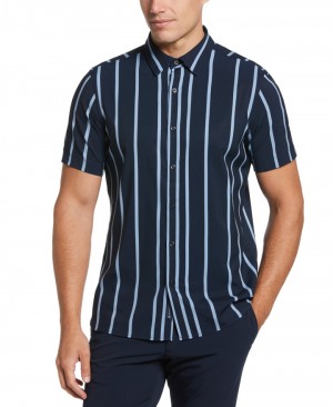 Perry Ellis Slim Fit Vertical Stripe Total Stretch Shirt Dark Sapphire | 357UYEQHG