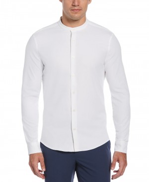 Perry Ellis Tall Untucked Total Stretch Slim Fit Banded Collar Shirt Bright White | 387WGEJAY