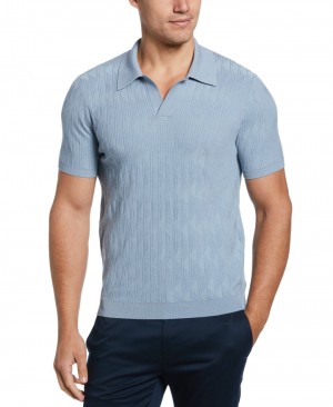 Perry Ellis Tech Knit Open Collar Polo Dusty Blue | 654CDSNZQ