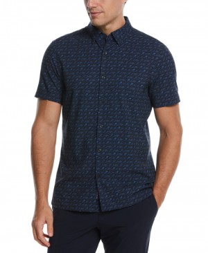 Perry Ellis Total Stretch Geo Print Shirt High Tide | 843JYZSEQ