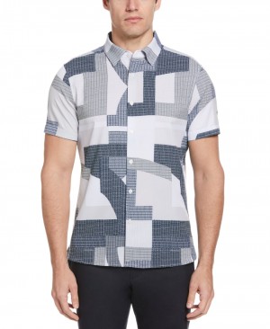 Perry Ellis Total Stretch Geometic Print Shirt Lunar Rock | 269CWVIXG