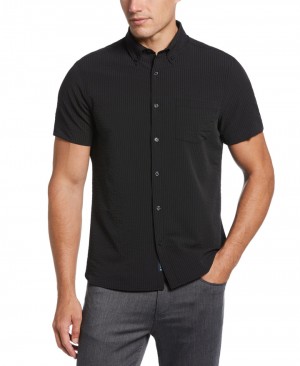 Perry Ellis Total Stretch Seersucker Stretch Shirt Black | 820JUDTXV