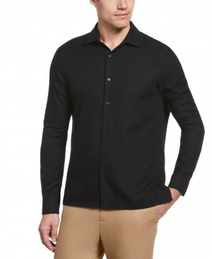 Perry Ellis Untucked Geometric Dobby Shirt Black | 502OBTKNV