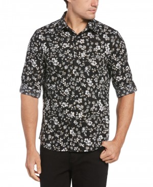 Perry Ellis Untucked Water Floral Printed Shirt Black | 985XJLRST