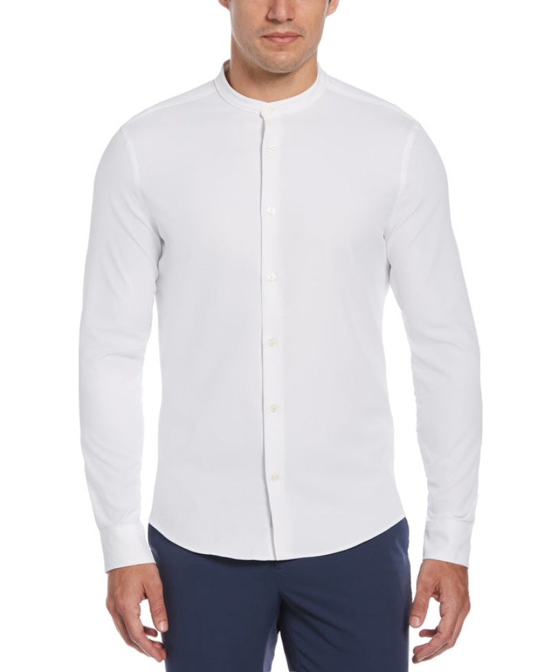 Perry Ellis Big & Tall Untucked Total Stretch Banded Collar Shirt Bright White | 145DHLFVX