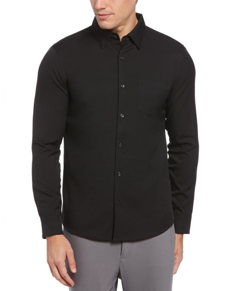 Perry Ellis Big & Tall Untucked Total Stretch Solid Shirt Black | 635BTDHPK