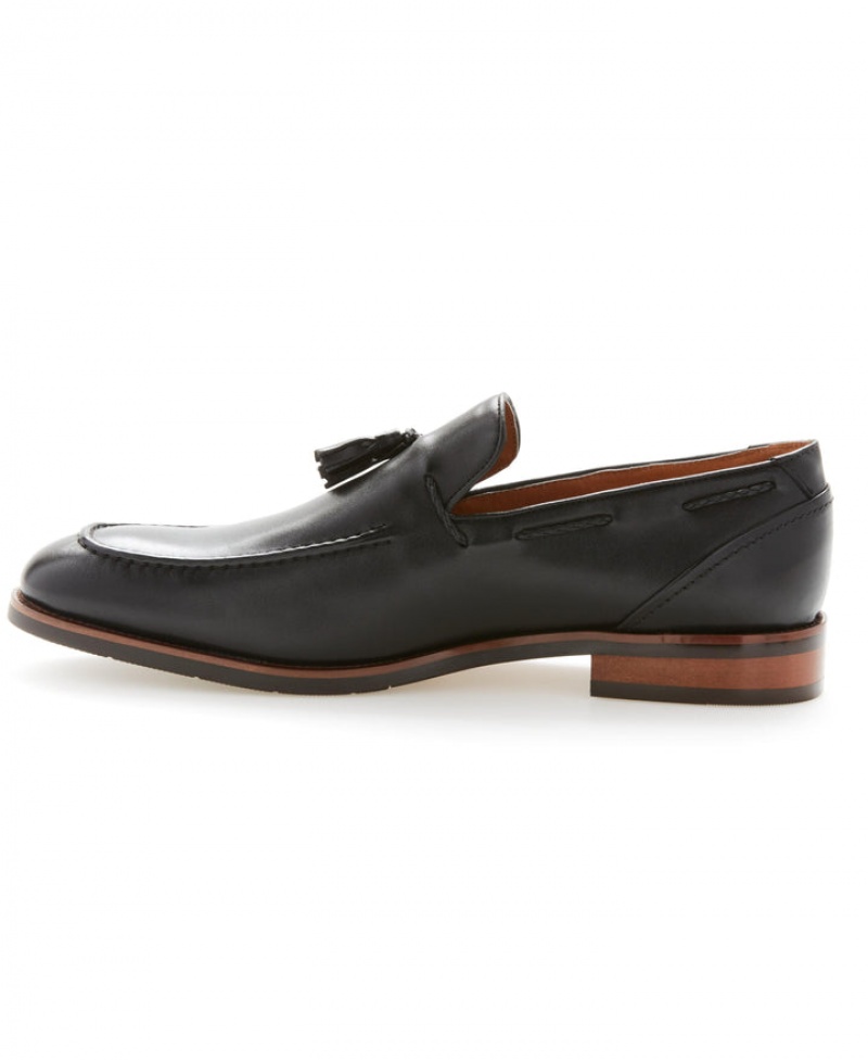 Perry Ellis Braided Leather Tassel Loafer Black | 736RUPSOY